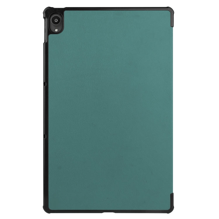 For Lenovo Tab P11 TB-J606F /Tab P11 5G Three-folding Custer Texture Smart Leather Tablet Case(Dark Green)