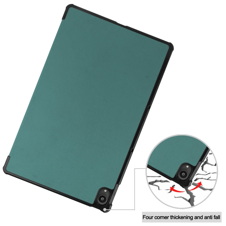 For Lenovo Tab P11 TB-J606F /Tab P11 5G Three-folding Custer Texture Smart Leather Tablet Case(Dark Green)