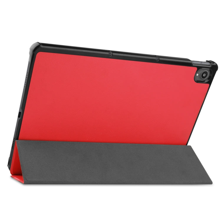 For Lenovo Tab P11 TB-J606F /Tab P11 5G Three-folding Custer Texture Smart Leather Tablet Case(Red)