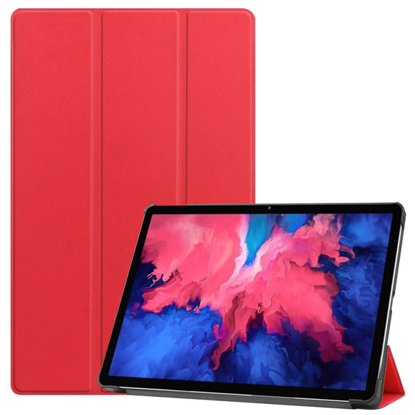For Lenovo Tab P11 TB-J606F /Tab P11 5G Three-folding Custer Texture Smart Leather Tablet Case(Red)