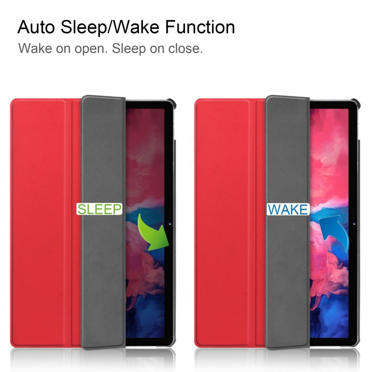 For Lenovo Tab P11 TB-J606F /Tab P11 5G Three-folding Custer Texture Smart Leather Tablet Case(Red)