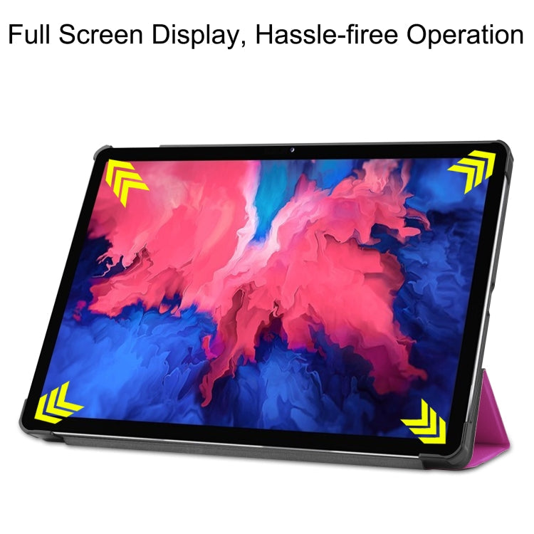 For Lenovo Tab P11 TB-J606F /Tab P11 5G Three-folding Custer Texture Smart Leather Tablet Case(Purple)