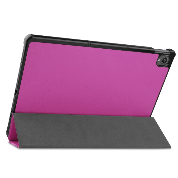 For Lenovo Tab P11 TB-J606F /Tab P11 5G Three-folding Custer Texture Smart Leather Tablet Case(Purple)