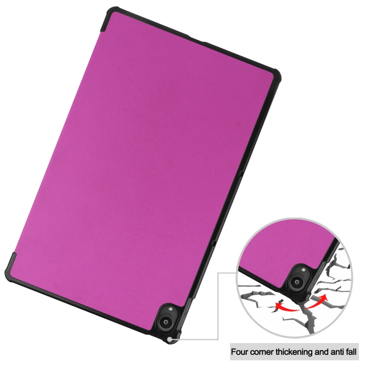 For Lenovo Tab P11 TB-J606F /Tab P11 5G Three-folding Custer Texture Smart Leather Tablet Case(Purple)