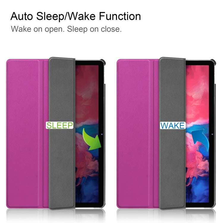 For Lenovo Tab P11 TB-J606F /Tab P11 5G Three-folding Custer Texture Smart Leather Tablet Case(Purple)