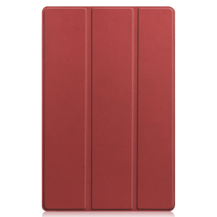 For Lenovo Tab P11 TB-J606F /Tab P11 5G Three-folding Custer Texture Smart Leather Tablet Case(Wine Red)