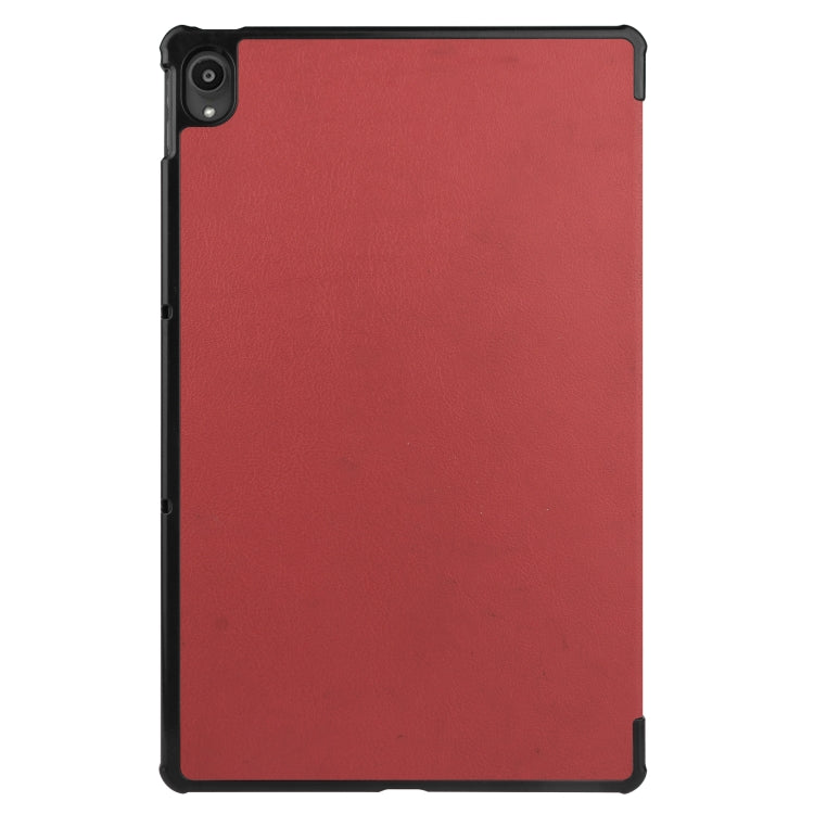 For Lenovo Tab P11 TB-J606F /Tab P11 5G Three-folding Custer Texture Smart Leather Tablet Case(Wine Red)