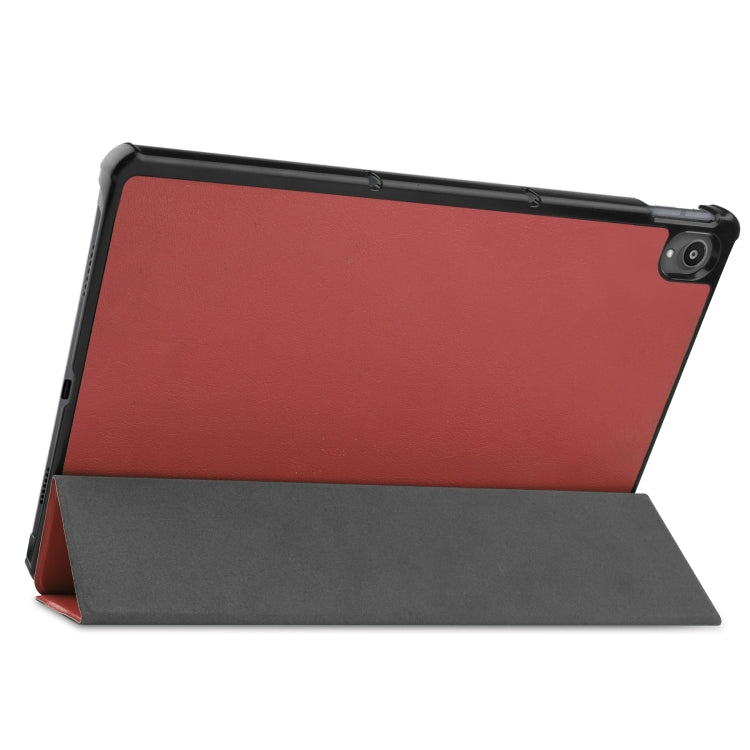For Lenovo Tab P11 TB-J606F /Tab P11 5G Three-folding Custer Texture Smart Leather Tablet Case(Wine Red)