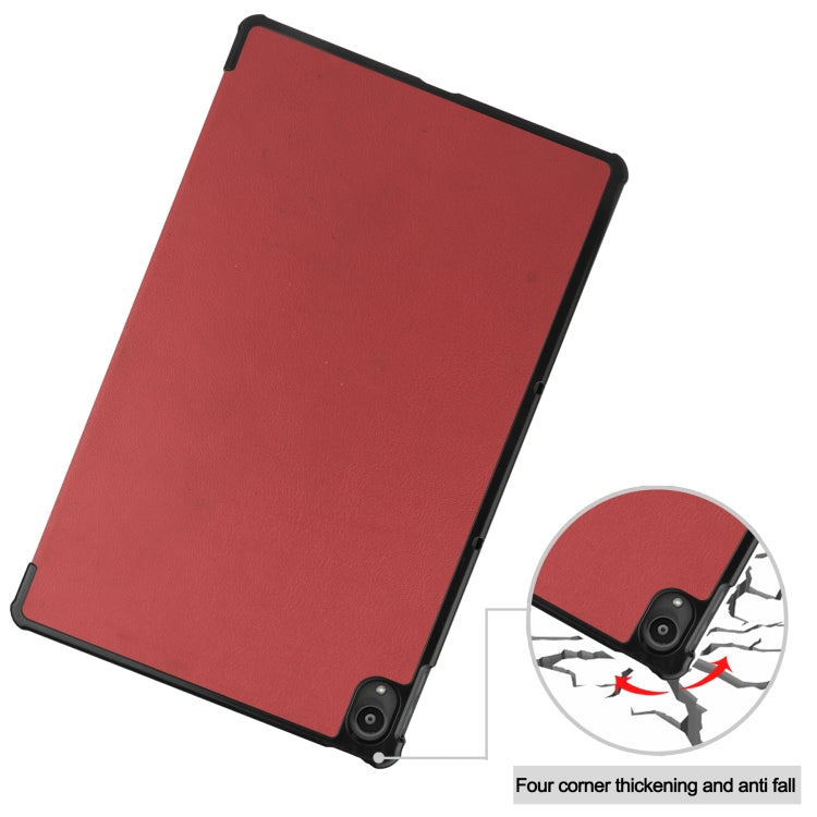 For Lenovo Tab P11 TB-J606F /Tab P11 5G Three-folding Custer Texture Smart Leather Tablet Case(Wine Red)