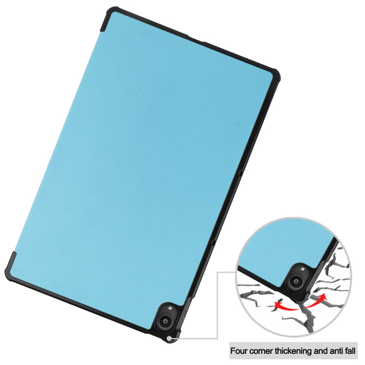 For Lenovo Tab P11 TB-J606F /Tab P11 5G Three-folding Custer Texture Smart Leather Tablet Case(Sky Blue)