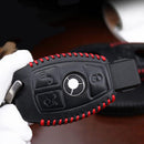 1set Leather For Mercedes Benz Car 3 Buttons Red thread Auto Key Case Chain Hot