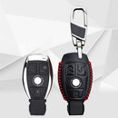 1set Leather For Mercedes Benz Car 3 Buttons Red thread Auto Key Case Chain Hot