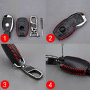 1set Leather For Mercedes Benz Car 3 Buttons Red thread Auto Key Case Chain Hot