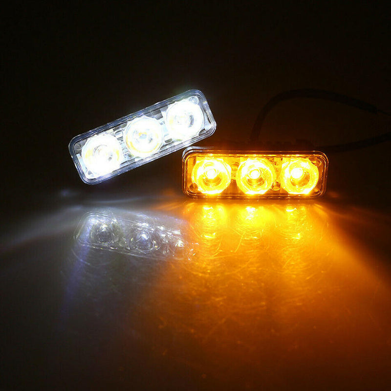 2x 3 LED Amber+White High Power Car Daytime Running Light DRL Turn Signal Lamp