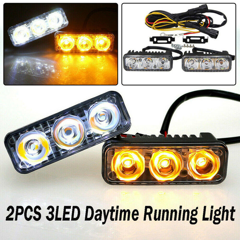 2x 3 LED Amber+White High Power Car Daytime Running Light DRL Turn Signal Lamp