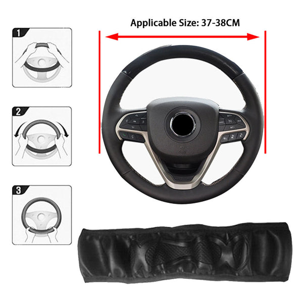 1 x 37-38CM PU Leather Car Steering Wheel Cover Breathable Anti-slip Protector