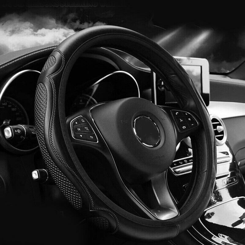 1 x 37-38CM PU Leather Car Steering Wheel Cover Breathable Anti-slip Protector