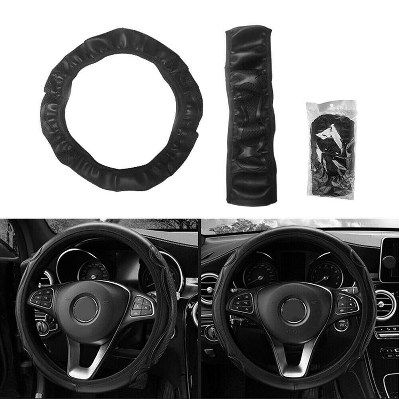 1 x 37-38CM PU Leather Car Steering Wheel Cover Breathable Anti-slip Protector