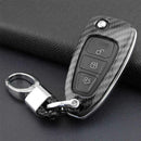 1Pc For Ford Focus/Kuga Carbon Fiber Car Key Fob Case Cover Chain Ring Keychain