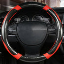 Universal Carbon Fiber Car Steering Wheel Cover Red Stiching Black Leather 38cm