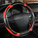 Universal Carbon Fiber Car Steering Wheel Cover Red Stiching Black Leather 38cm