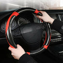 Universal Carbon Fiber Car Steering Wheel Cover Red Stiching Black Leather 38cm