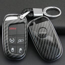 Fit for Jeep Dodge Chrysler Car Key Cover Case Ring Fob Chain Carbon Fiber Black