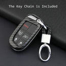 Fit for Jeep Dodge Chrysler Car Key Cover Case Ring Fob Chain Carbon Fiber Black
