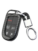 Fit for Jeep Dodge Chrysler Car Key Cover Case Ring Fob Chain Carbon Fiber Black
