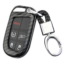 Fit for Jeep Dodge Chrysler Car Key Cover Case Ring Fob Chain Carbon Fiber Black
