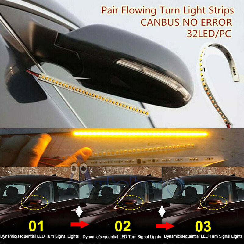 18CM Auto Light Strip 2Pcs Amber Turn Signal Indicator Rear Mirror Replacement