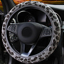 Automotive Leopard Print Plush Elastic Section Non-slip Steering Wheel Cover