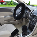 3 Pcs Auto Cars Steering Wheel Cover Handbrake Gear Shift Soft Plush Cover Black