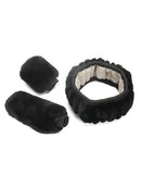 3 Pcs Auto Cars Steering Wheel Cover Handbrake Gear Shift Soft Plush Cover Black