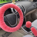 1PC Steering Wheel Handbrake Gear Shift Cover Soft Plush 3-In-1 Car Comfortable
