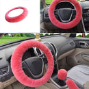 1 Set Soft Fluffy Plush Car Steering Wheel Cover Gear Shift Snowy Warm Wool New