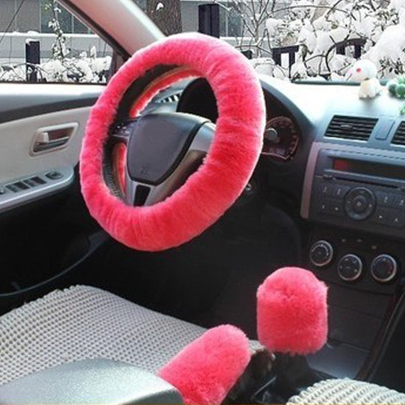 1 Set Soft Fluffy Plush Car Steering Wheel Cover Gear Shift Snowy Warm Wool New