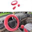 1 Set Soft Fluffy Plush Car Steering Wheel Cover Gear Shift Snowy Warm Wool New