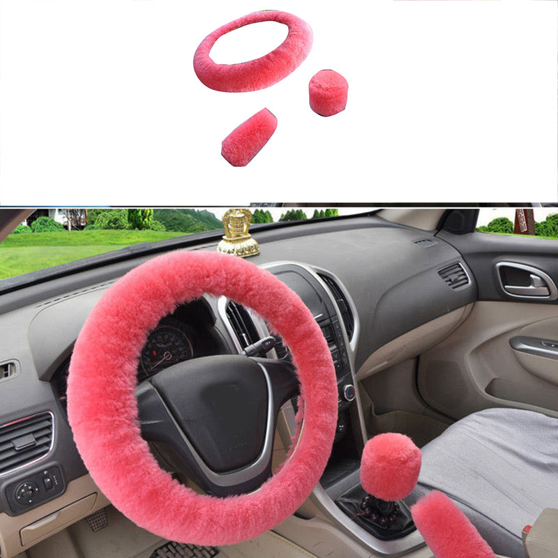 1 Set Soft Fluffy Plush Car Steering Wheel Cover Gear Shift Snowy Warm Wool New