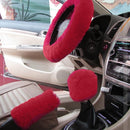 1PC Steering Wheel Handbrake Gear Shift Cover Soft Plush 3-In-1 Car Comfortable