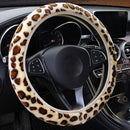 Leopard Print Car Steering Wheel Cover 38cm/15" Soft Warm Flush Winter Universal