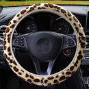 Leopard Print Car Steering Wheel Cover 38cm/15" Soft Warm Flush Winter Universal