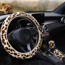 3 x Steering Wheel Cover Handbrake Grip Gear Shift Plush Covers Leopard 38cm