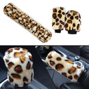 3 x Steering Wheel Cover Handbrake Grip Gear Shift Plush Covers Leopard 38cm