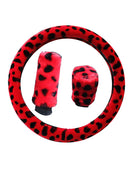 3x Steering Wheel Cover Handbrake Gear Shift Cover Plush Fuzzy Leopard New