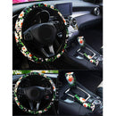 Car Steering Wheel Cover Flower Fabric Handbrake Grip Gearshift Cover 3-In-1