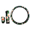 3Pcs Car Steering Wheel Handbrake Shift Cover Flower Car Interior Decor 37-38cm