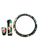 3Pcs Car Steering Wheel Handbrake Shift Cover Flower Car Interior Decor 37-38cm