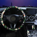 Car Steering Wheel Cover Flower Fabric Handbrake Grip Gearshift Cover 3-In-1