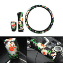 Car Steering Wheel Cover Flower Fabric Handbrake Grip Gearshift Cover 3-In-1
